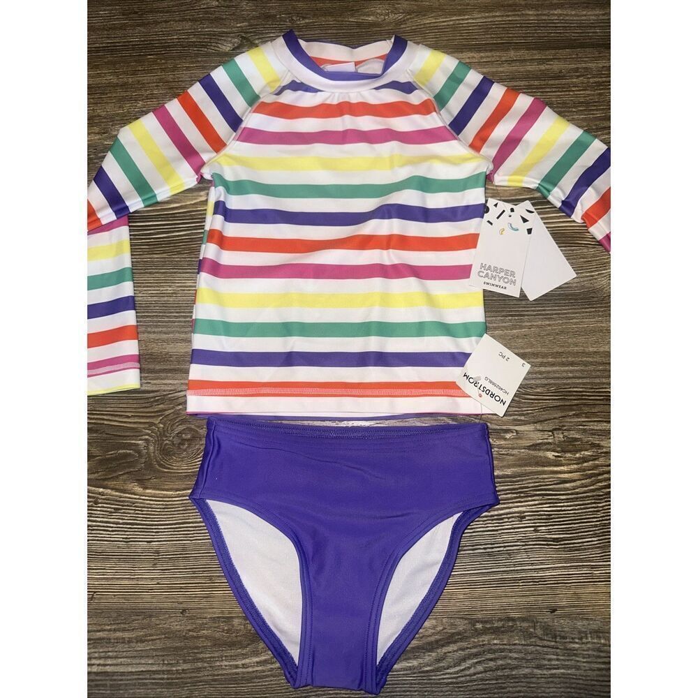 Harper Canyon Girls 2 Piece Swimsuit Size 3 Long-sleeve SPF 50. NWT. L